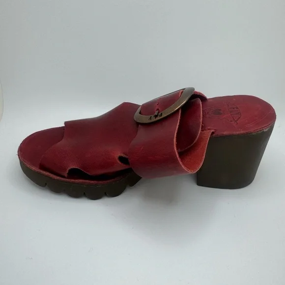 Fly London Red Leather Platform Clog Sandals – Size 36 - Picture 11 of 15